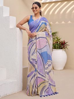 Akhilam - Womens Cotton Silk Lavender Printed Saree