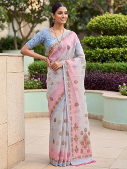 Akhilam - Womens Cotton Silk Blue Printed Saree