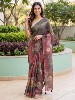 Akhilam - Womens Cotton Silk Multi-Colour Printed Saree