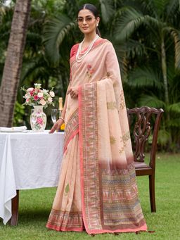 Akhilam - Womens Cotton Silk Pink Printed Saree