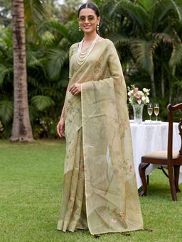 Akhilam - Womens Cotton Silk Green Printed Saree