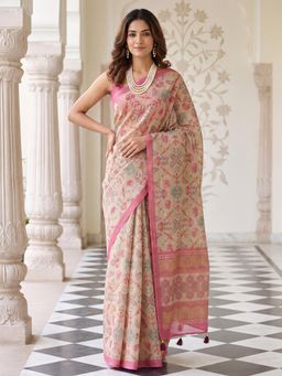 Akhilam - Womens Cotton Silk Beige Printed Saree