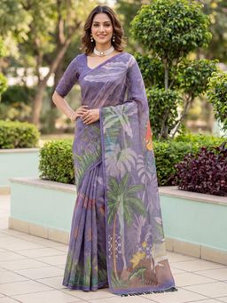 Akhilam - Womens Cotton Silk Mauve Printed Saree