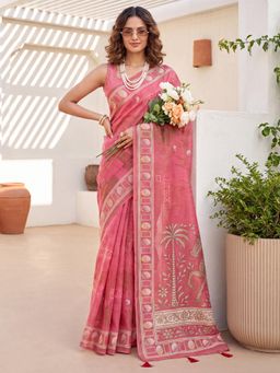 Akhilam - Womens Cotton Silk Pink Printed Saree