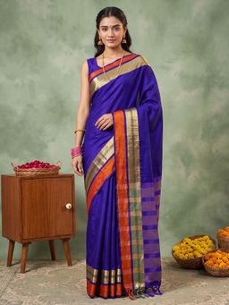 Akhilam - Womens Silk Blue Handloom Saree