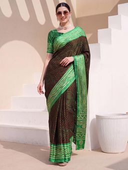 Akhilam - Womens Satin Brown Printed Saree