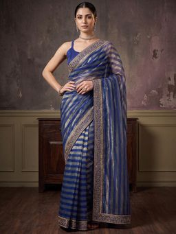 Akhilam - Womens Net Blue Printed Saree