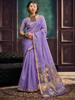 Akhilam - Womens Moonga Silk Lavender Handloom Saree