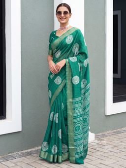 Akhilam - Womens Silk Blend Green Printed Saree