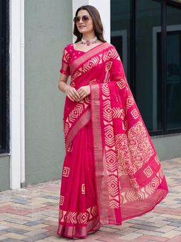 Akhilam - Womens Silk Blend Pink Printed Saree