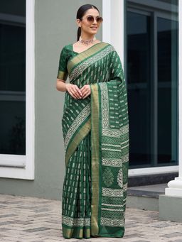 Akhilam - Womens Silk Blend Green Printed Saree