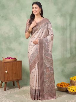 Akhilam - Womens Silk Beige Printed Saree