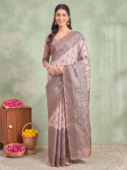 Akhilam - Womens Silk Beige Printed Saree