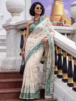 Akhilam - Womens Cotton Cream Handloom Saree