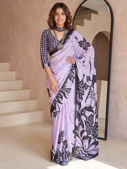 Akhilam - Womens Crepe Lavender Printed Saree