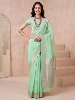 Akhilam - Womens Linen Green Handloom Saree