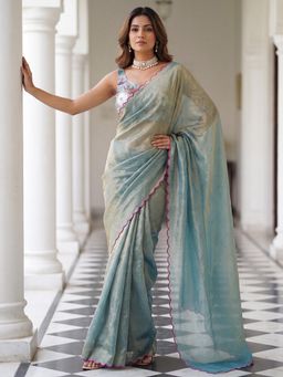 Akhilam - Womens Satin Green Solid Saree