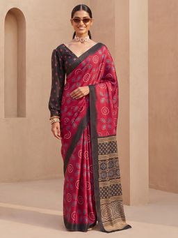 Akhilam - Womens Satin Maroon Printed Saree