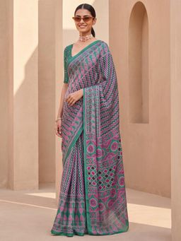 Akhilam - Womens Satin Teal Printed Saree