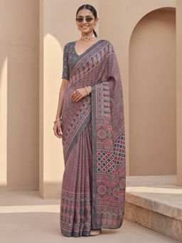 Akhilam - Womens Satin Grey Printed Saree
