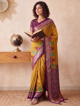 Akhilam - Womens Tussar Silk Mustard Handloom Saree