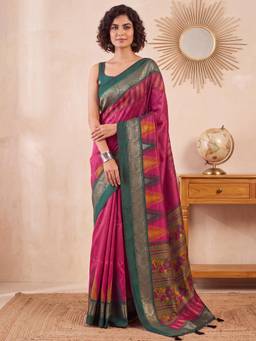 Akhilam - Womens Tussar Silk Pink Handloom Saree