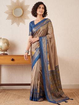 Akhilam - Womens Tussar Silk Beige Handloom Saree