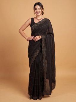 Akhilam - Womens Georgette Black Embroidered Saree