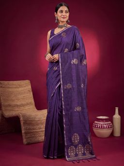 Akhilam - Womens Satin Purple Handloom Saree