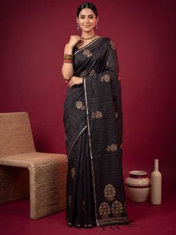 Akhilam - Womens Satin Black Handloom Saree
