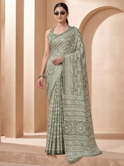 Akhilam - Womens Silk Sea Green Printed Saree