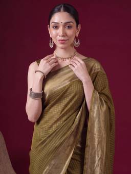 Akhilam - Womens Banarasi Silk Olive Handloom Saree