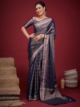 Akhilam - Womens Viscose Navy Blue Handloom Saree