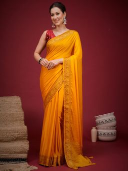 Akhilam - Womens Silk Orange Handloom Saree