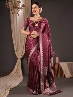 Akhilam - Womens Silk Blend Wine Handloom Saree