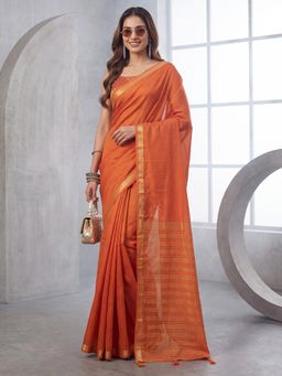 Akhilam - Womens Silk Orange Handloom Saree