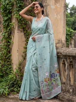 Akhilam - Womens Cotton Blue Handloom Saree