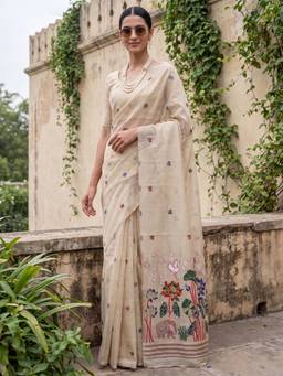 Akhilam - Womens Cotton Cream Handloom Saree