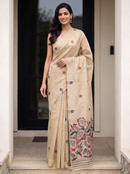 Akhilam - Womens Cotton Beige Handloom Saree