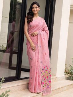 Akhilam - Womens Cotton Pink Handloom Saree