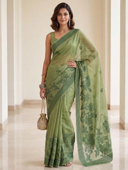 Akhilam - Womens Cotton Green Handloom Saree