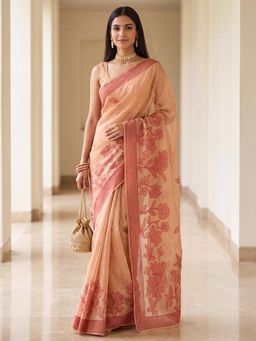 Akhilam - Womens Cotton Peach Handloom Saree