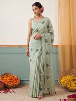 Akhilam - Womens Kota Green Embroidered Saree