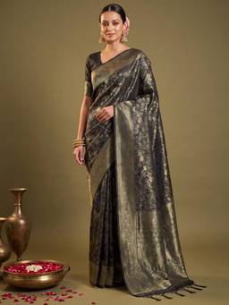 Akhilam - Womens Kanjeevaram Black Handloom Saree