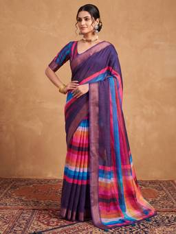 Akhilam - Womens Linen Multi-Colour Printed Saree