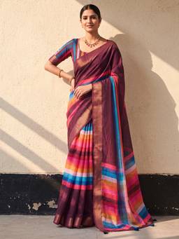 Akhilam - Womens Linen Multi-Colour Printed Saree