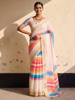 Akhilam - Womens Linen Multi-Colour Printed Saree
