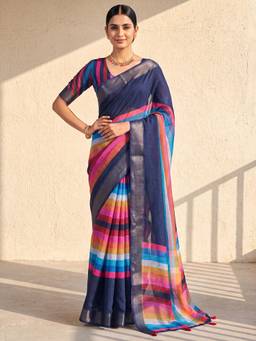 Akhilam - Womens Linen Multi-Colour Printed Saree