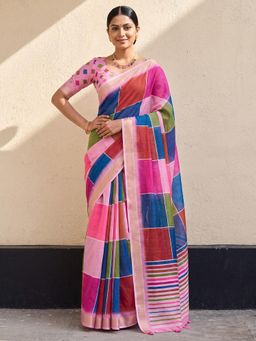 Akhilam - Womens Linen Multi-Colour Printed Saree