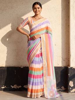 Akhilam - Womens Linen Multi-Colour Printed Saree